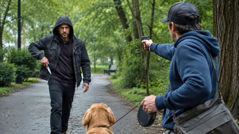 Carrier says a man followed him through a Seattle park, pulled a knife, and forced him to draw while walking his dog