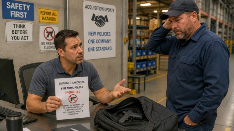 Worker says his company changed its firearms policy after an acquisition — and one guy still left his gun in a bag at work anyway
