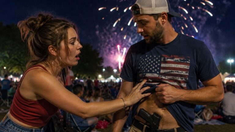 Carrier says a girl at a Fourth of July fireworks meetup saw his gun flash for a second — then tried pawing at his shirt in public