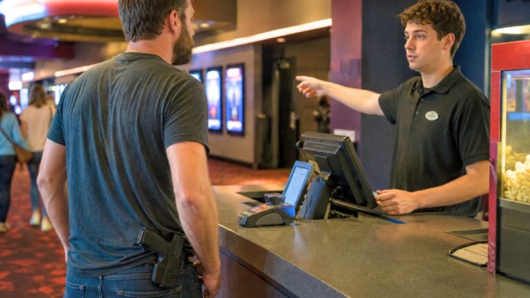 Carrier says a movie-theater trip was supposed to be routine — until the staff made clear they’d already spotted the gun before he sat down