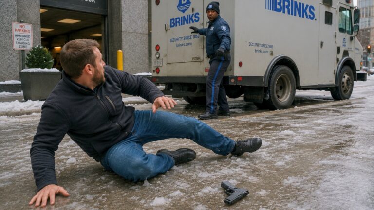 Gun owner says his pistol dropped out in front of a Brinks truck after he slipped on ice — and the embarrassment hit almost as hard as the fall