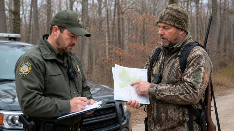 Game Warden Tickets a Hunter for No Orange — Then the Hunter Points to the State Map Showing No Orange Required on That Parcel