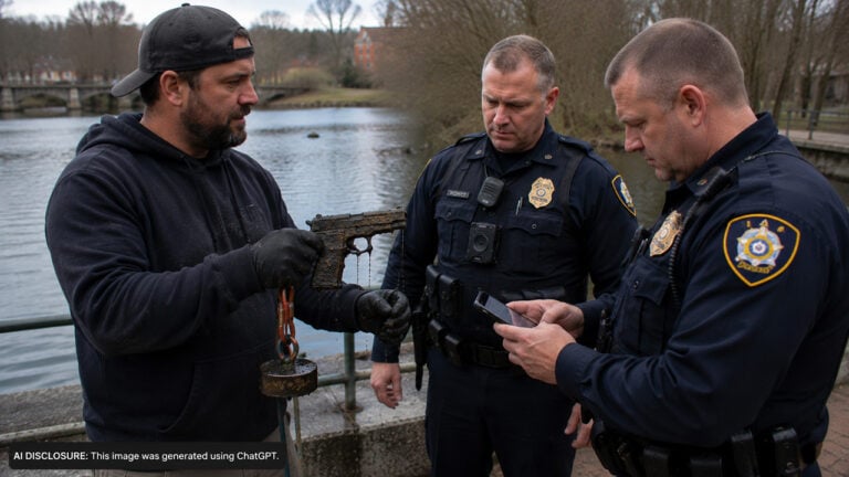 Magnet Fisher Pulls a Gun From the Water and Calls Police — Then Officers Run the Serial Number and Find It on a Stolen Weapons List