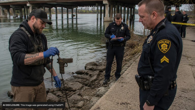 Magnet Fisher Pulls a Handgun From the River — Then Police Confirm It Was Used in a Confirmed Homicide and Take Over the Scene