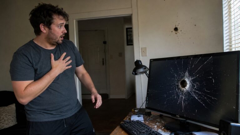 Apartment Resident Says a Bullet Came Through His Monitor and Missed His Head by a Foot