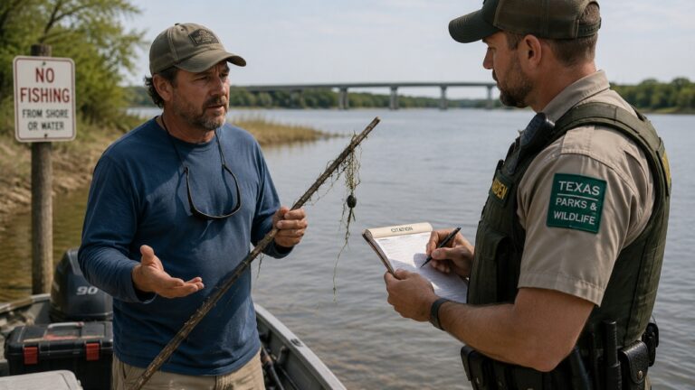 Fisherman’s Friend Gets Cited After Pulling Tangled Line Out of the Water With a Stick