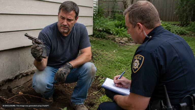 Man Finds a Revolver Hidden Behind His House During Yard Work — Then Learns It Was Reported Stolen From a Neighbor Three Years Prior