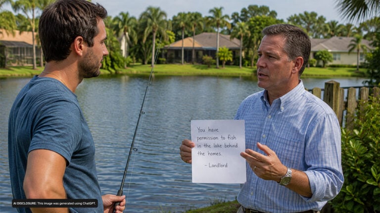 A Florida Renter Got His Landlord’s Permission to Fish the Shared Lake Behind the Homes — Then a Neighbor’s Lawsuit Threat Included It